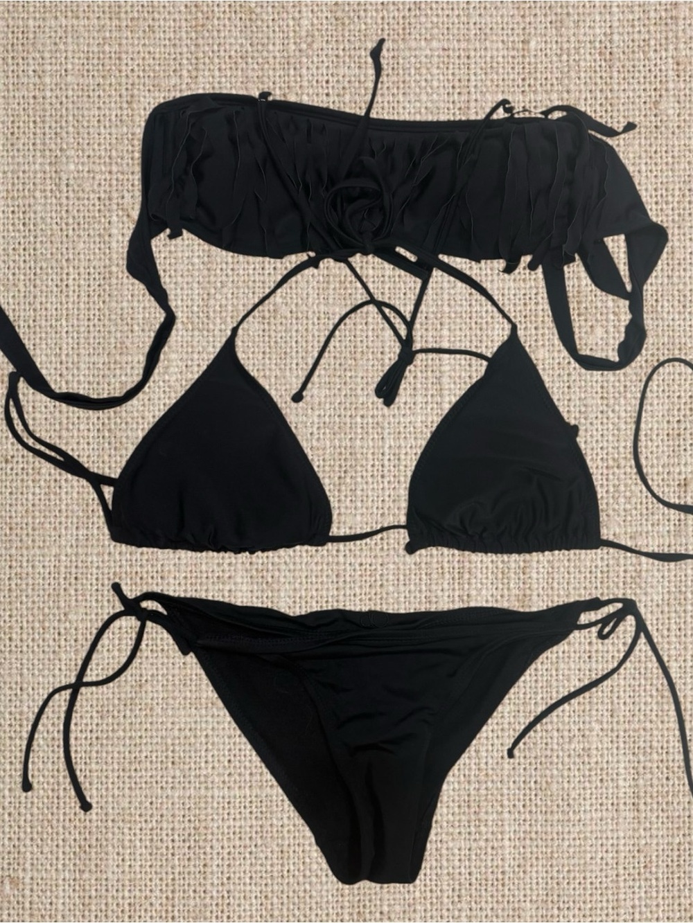 Black String Triangle Bikini Set - Picture 2 of 3